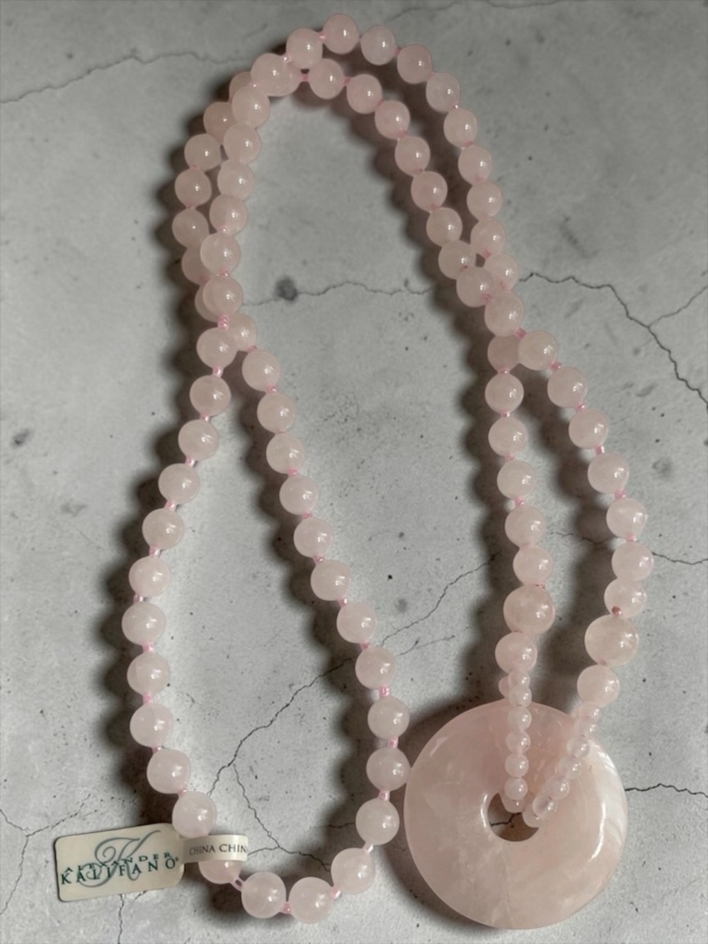 Alexander Kalifano Pink Jade Donut Medallion Necklace